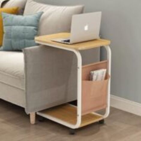 Table d'appoint à roulettes en forme de C – Panneau MDF et acier – Dimensions 45x28 cm – Sac de rangement latéral – Pour petits espaces (1/4)