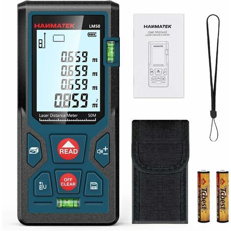 Télémètre laser numérique, hanmatek lm50 50m Télémètre laser numérique, mesure de longueur / surface / Volume / Théorème de Pythagore avec rétroéclairage LCD, ip54 (1/5)