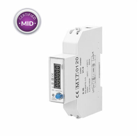Compteur modulaire monophasé 100A – 230V – 1 module – certifié MID – affichage LCD rétro-éclairé pour refacturation énergie (1/5)