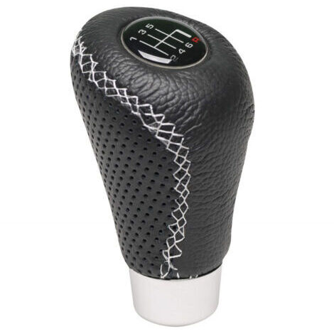Pommeau Cuir Noir surpiqure Blanc avec pastille changeable (1/5)