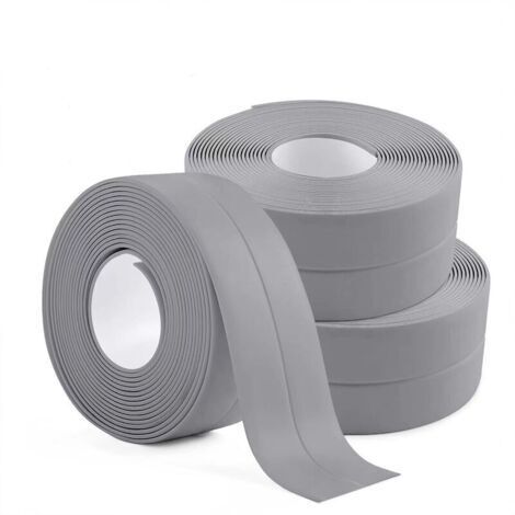 3 Rouleaux Bande d'étanchéité Imperméable,Joint Salle de Bain,PVC Ruban de Calfeutrage Autocollant pour Cuisine,Toilettes WC,Baignoire (Gris) (1/5)