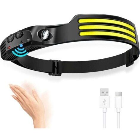 Lampe frontale LED rechargeable avec détecteur de mouvement, éclairage à 230°, convient aux enfants, aux adultes, aux campeurs et aux randonneurs.