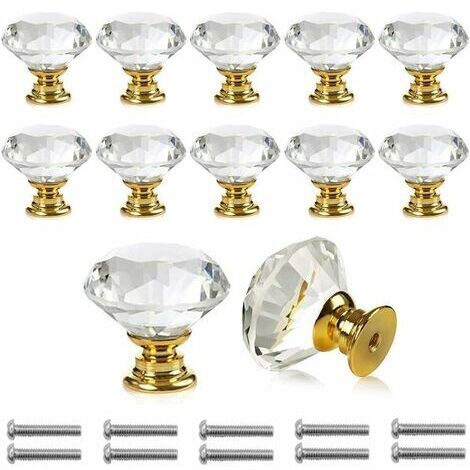 10 Pièces Poignées Boutons de portesTransparent Diamant Cristal Verre Portes Meuble Tiroir Placard Décoration Avec Vis,Poignée Bouton de Porte forme Diamètre 30mm Cristal Clair, Boutons d'armoire Mant (1/5)