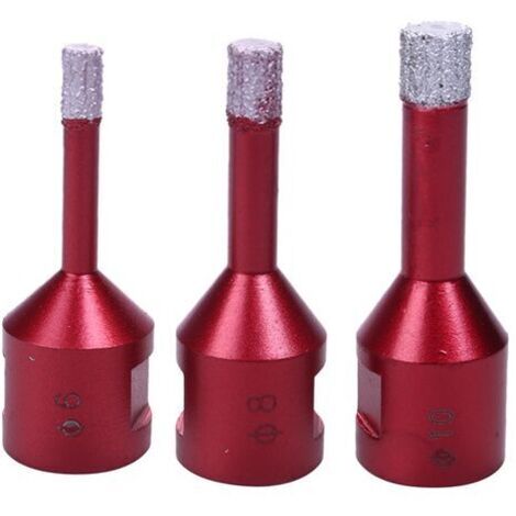 Set de 3 trépans diamant M14 – Diamètres 6/8/10mm – Longueur 60mm – Pour perçage à sec en carrelage, marbre, granit