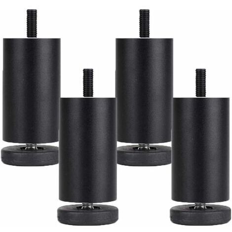 Pieds de meubles réglables en alliage d'aluminium – Lot de 4 pattes rondes noires – Hauteur ajustable de 10 cm – Installation facile