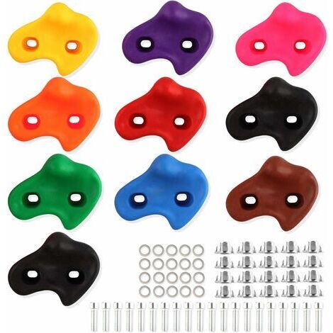 Prises d'escalade Enfants, 10 Pièces Prises d'escalade Enfant avec Matériel de Fixation, Poignées d'escalade pour Mur d'escalade(couleur aléatoire)