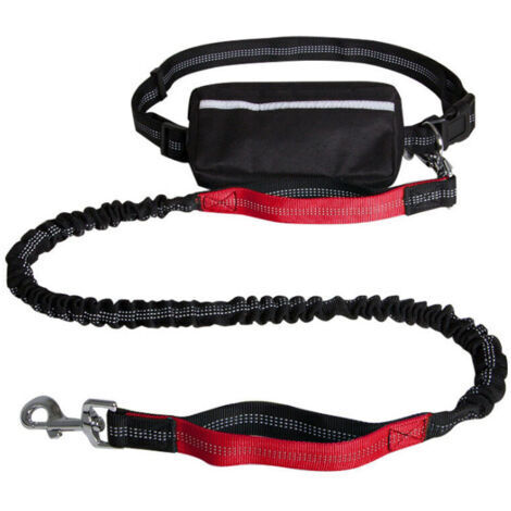 Laisse Chien pour Courir Laisse Mains Libres Chien Kit de Laisse de Chien Courir Laisse pour Chien Ceinture Laisse Anti Traction avec Sac Ceinture Poignée Couture(Rouge) (1/5)