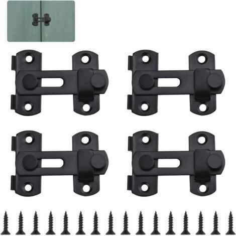 4 PCS Loquet de Porte en Acier Inoxydable Petite Serrure de Porte Sécurité Loquet Coulissant avec 16 Vis Cadenas Serrure à Moraillon Antivol pour Porte, Fenêtre, Salle de Bain(Noir) (1/5)