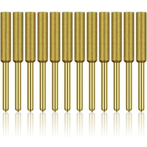 12 Pcs Diamant Affûteur de Tronçonneuse, Haute Dureté Titane Plaqué Burr Meule Meule, Affûteur de Tronçonneuse Pierre Bits, 3/16in 4.8mm (1/5)