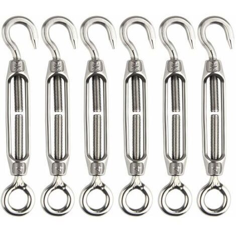 6 Pcs Tendeur De Fil Tendeur M4 En Acier Inoxydable Réglable Crochet De Ridoir Et Oeil Ensemble Heavy Duty (1/5)