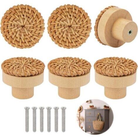 Pièces Boutons de Meuble en Rotin Bois, Poignée Meuble Bois, Bouton de Tiroir, Boutons de Portes pour Placards, Boutons de Meuble Rond en Bois, Bouton de Meuble Bois pour Chambre Cuisine Bureau (1/5)