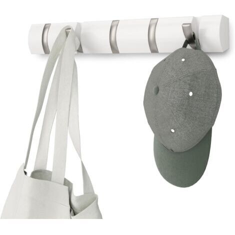 5 patères - Nickel porte-manteau moderne, simple et peu encombrant avec 5 crochets mobiles pour vestes, manteaux, écharpes, sacs à main et plus, blanc brillant (1/5)