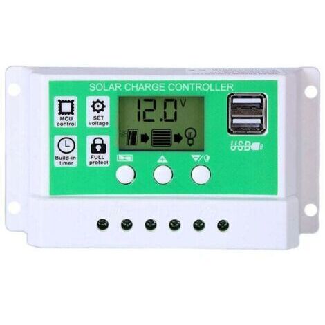 30A Contrôleur de Charge Régulateur Panneau Solaire pour batterie au plomb/lithium 12V/24V Contrôleur de charge intelligent avec écran LCD et double port USB,réglage de la minuterie marche/arrê (1/4)