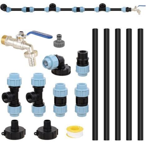 Kit de raccordement IBC S60 x 6 IBC pour 3 réservoirs IBC côte à côte / réservoir de pluie avec robinet de jardin 3/4" (1/4)