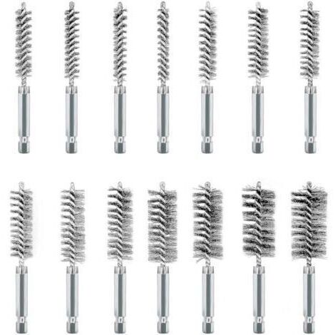 14Pcs Brosses Métalliques pour Visseuse, Acier Inoxydable Brosses Métallique a Main Cylindriques, Jeu de Brosse de Trou pour Perceuse Meuleuse et Autres Outils Rotatifs (1/4)