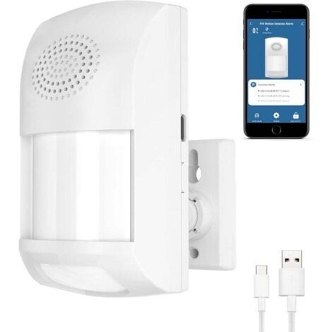 Détecteur de mouvement intelligent, alarme de sécurité sans fil WiFi, alarme sonore et lumineuse 110 dB, alertes d'application gratuites, détecteur de mouvement PIR de sécurité à domicile avec 4 modes (1/5)