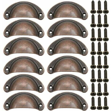 12 Pièces Poignée de Porte Coquille, Rétro Poignées de Porte, Poignées de Meubles Traditionnelles en Demi Lune Avec Vis, pour Tiroir, Armoire, Commode (Bronze Rouge) (1/5)