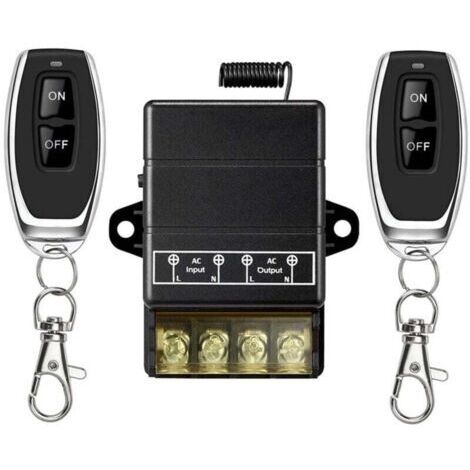 Commutateur de relais sans fil, commutateur RF sans fil de relais de 328 pieds 220V/230V/240V/40A pour appareils ménagers, pompes, plafonniers et équipements (commutateur à distance noir) (1/5)