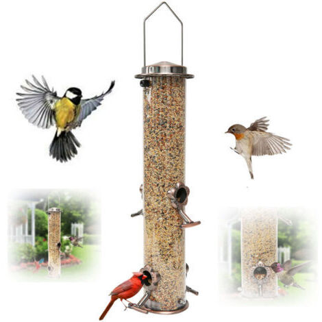 Mangeoire à oiseaux d'extérieur à suspendre pour jardin et cour avec 4 ports d'alimentation pour l'observation des oiseaux (1/5)