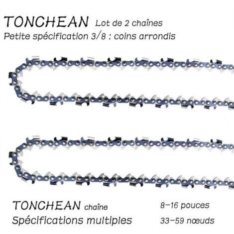 Guide et chaîne pour tronçonneuse,Lot de 2 chaînes de tronçonneuse Faible Rebond 3/8"LP 56 maillons pour tronçonneuse (15pouces)Lame à 28 sections——Coins arrondis (1/4)