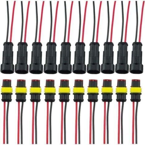 Fiche Etanche, Électrique Prise Mâle et Fem, AWG Connecteur Etanche Electrique (2 Broches avec Fil × 10 Kits) (1/4)