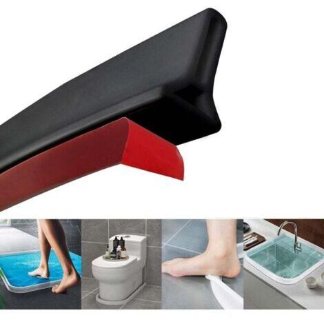 Serbia – Barrière de douche pliable – Système de rétention d'eau – Taille ajustable 3 x 5 cm – Matériau flexible – Couleur noir pour douches sans bordure (1/2)
