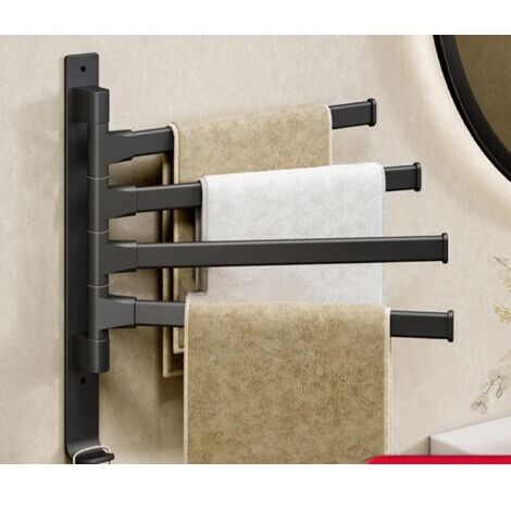 Porte-serviettes pivotant à 5 bras avec crochets, barre porte-serviettes peu encombrante, montage mural, porte-serviettes pivotant pour salle de bain et cuisine, noir (1/3)