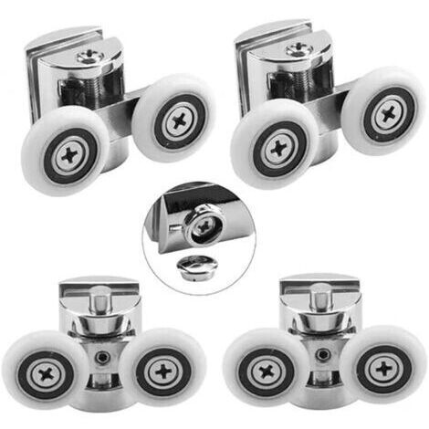 Lot de 4 roulettes jumelées 23 mm – Alliage de zinc avec roulement inox – Pour portes de douche coulissantes – Installation facile