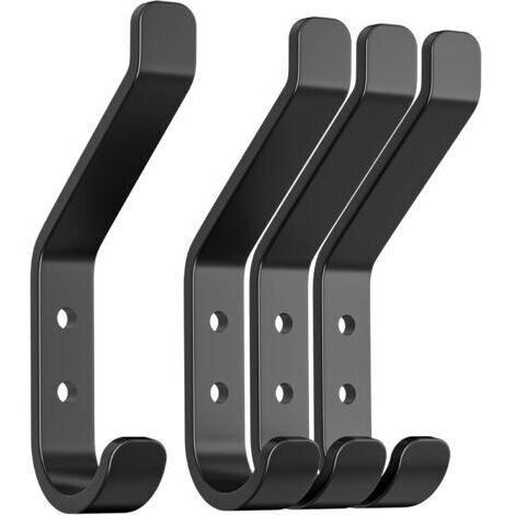 Lot de 4 crochets muraux pour panneaux acoustiques, crochets à visser, patères, vestes et chapeaux, aluminium, noir, 10 cm