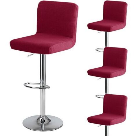 Housse de tabouret de bar rouge vin 4 pièces avec dossier 35 cm (P) x 35 cm (L) x 30 cm (H) housse de tabouret de bar pivotante haute lavable et extensible imperméable (1/5)