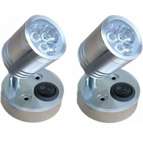 Lot de 2 spots muraux LED 12 V, lampe de lecture, interrupteur réglable, cylindre flexible, éclairage intérieur pour camping-car et bateau (argent) (1/5)