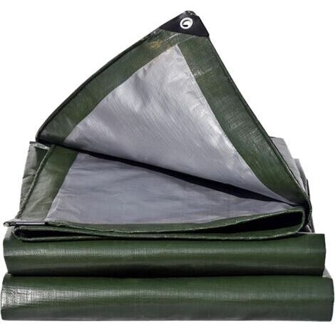 Bâche imperméable 180 g/m² verte/argentée avec œillets pour mobilier de jardin, piscine, trampoline, indéchirable