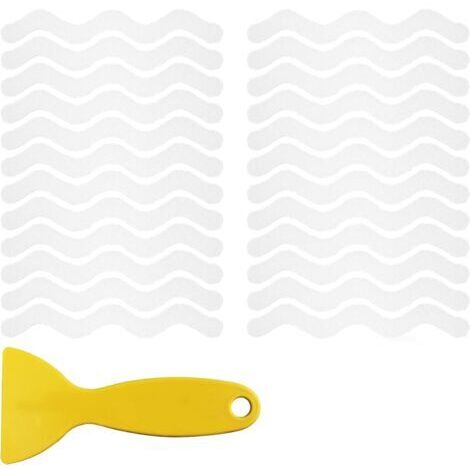Bandes antidérapantes pour baignoire, transparentes, 1,5 x 18 cm, 24 bandes, motif ondulé antidérapant, avec grattoir, amovibles et sans résidus. (1/5)
