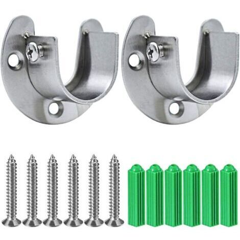 Lot de 2 embouts de tringle de garde-robe en acier inoxydable, bride de support en U robuste, facile à installer et à retirer, 32 mm (1/5)