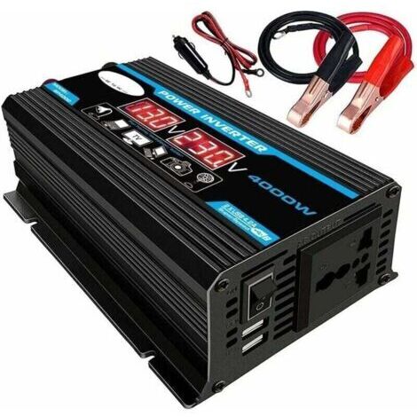 Convertisseur 12 V 220 V, onduleur sinusoïdal pur 12 V 220 V/110 V 4 000 W, convertisseur de charge, adaptateur double USB, transformateur modifié