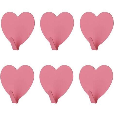 Lot de 6 crochets muraux décoratifs en forme de cœur, (rose) crochet mural adhésif solide en acier inoxydable pour la maison, la cuisine, la salle de bain, le bureau (1/4)