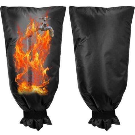 Bouchon de robinet noir, 63 x 33 cm, sac de robinet épais en 2 pièces, étanche, résistant au gel, protection contre le froid pour robinet de jardin. (1/4)