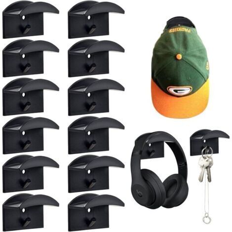 12 pièces de chapeaux muraux adhésifs (noir), support de rangement pour crochets à chapeaux, adapté aux portes, chambres à coucher, entrées (1/4)