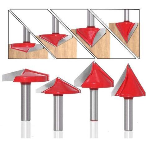 9Pcs Fraise à rainurer droit en V, 60° 90° 120° 150°, queue de 8mm, Fraise à bois 3D en V Fraise à graver CNC (1/4)