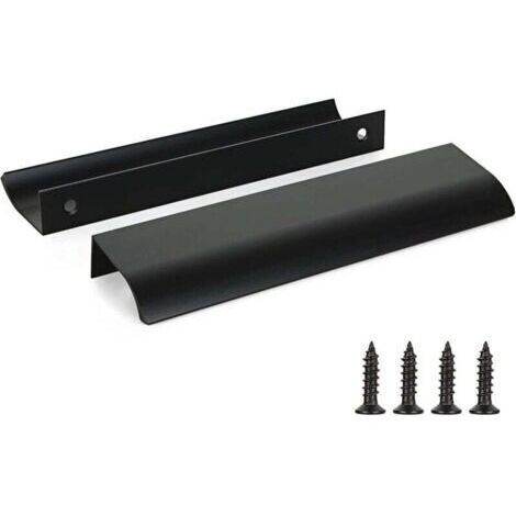 Lot de 2 poignées de placard de cuisine noires en alliage d'aluminium, distance entre les trous : 320 mm, avec vis (1/4)
