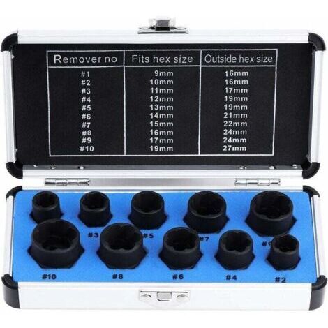 Jeux De Douilles, Extracteur D'Écrous, Douille Pour Extracteur De Boulon Endommagés 9-19Mm (10Pcs) (1/4)