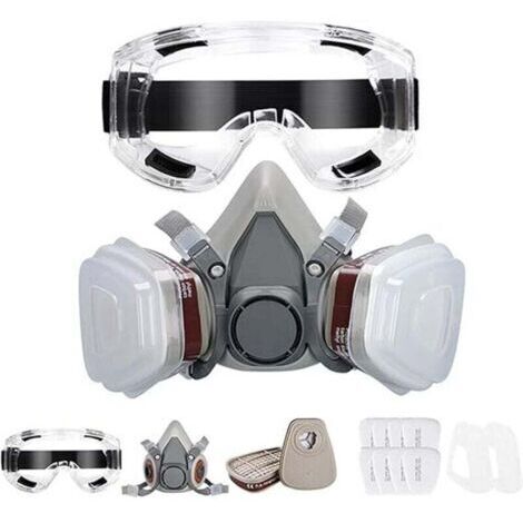 Masque de Protection, Respiratoire Réutilisable avec Filtres et Lunette Anti poussière Anti gaz pour Peinture Poussière Particules Polissage Ponçage Soudage Bricolage Protection de Travail (1/4)