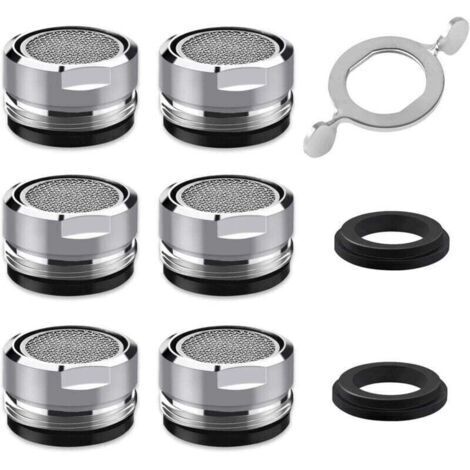 Mousseur Robinet M24, 6 Pièces Aerateur Robinet Economie Eau Avec Filtre en Acier Inoxydable et ABS, comprendre 8 joints et 1 clé à Mousseur chromée pour Robinet Lavabo de Salle de Bain et Cui (1/4)