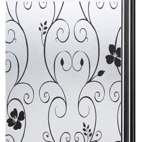 Film Fenetre Anti Regard Adhesif pour Vitre Brise Vue Fenetre Film pour Vitre Film Electrostatique Vitre Film Opaque Vitrage Film décoratif pour fenêtre, Anti-UV 44.3 x 200 cm, Fleur Noir (1/4)
