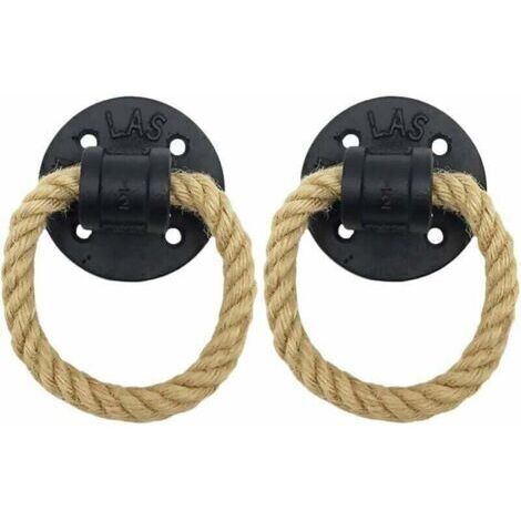 Anneau Darmoire Rétro Tire Anneau de Traction de Porte en Bois Rustique Poignée de Traction Darmoire Classique en Fer Forgé Vintage Anneau de Traction de Corde de Chanvre,(2Pcs ,le noir) (1/4)