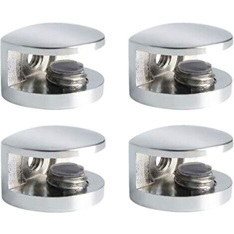 Support Étagère Verre Support d'Étagère Réglable et Adaptable d'Épaisseur de 8-10MM pour Salle de Bain, Fixation Murale à Vis, Finition Chrome Poli en Alliage de Zinc, 4 Pcs (1/4)