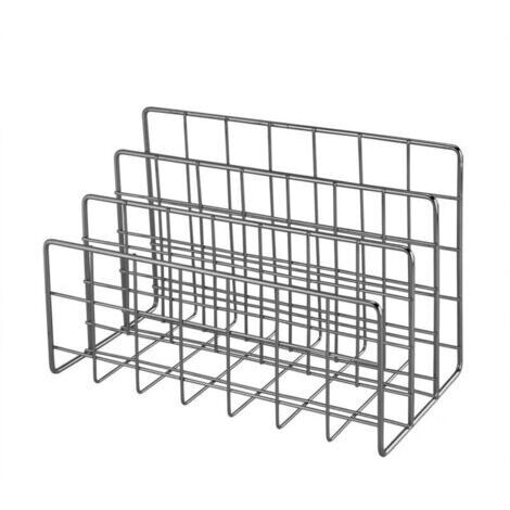 Support de rangement en papier à lettres en métal avec 3 compartiments, le support de livre en métal peut ranger vos documents, journaux, livres (Noir brillant) (1/4)