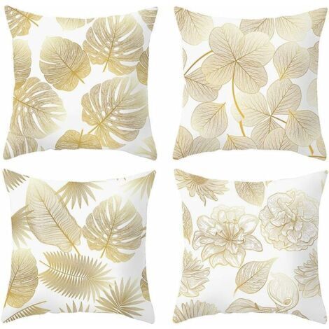 Taie d'oreiller 45x 45cm, Housse de Coussin Canapé Moderne Magnifiques Housses Coussins de Voiture Canapé Maison Décor Protecteurs (Feuilles Dorées02, Velours) (1/4)