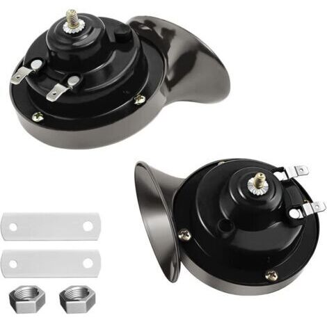 Snail Air Horn, Paquet de 2 Kit de Cornes de Train Super Bruyant 12V, Universelle Imperméable d'escargot Air Corne, Corne électrique pour Motocyclette Camions Voitures Vélos(Noir) (1/4)