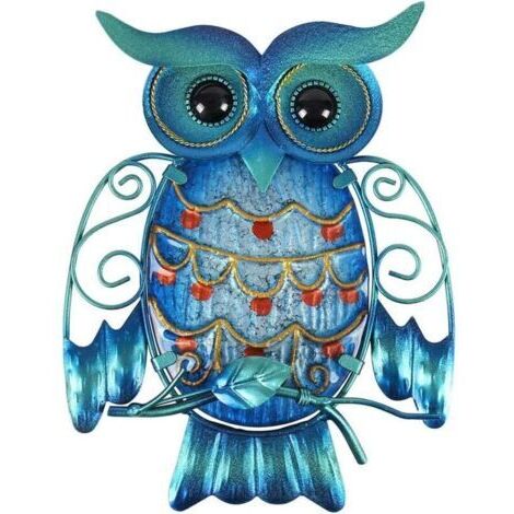 Sculpture d'oiseau en verre de décoration suspendue extérieure d'art de mur de hibou en métal pour la terrasse, le porche ou la porte (1/4)
